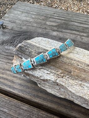 Native American Sterling SIlver Toggle Bracelet with Turquoise inlay